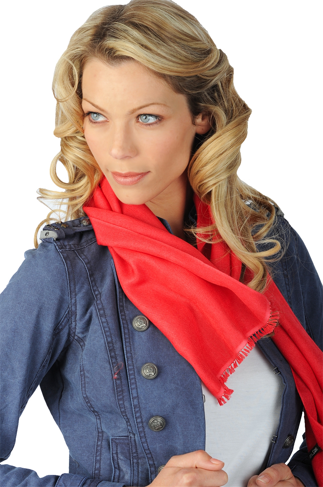 Cashmere & Seta accessori sciarpe foulard scarva rosso corallo vivo 170x25cm